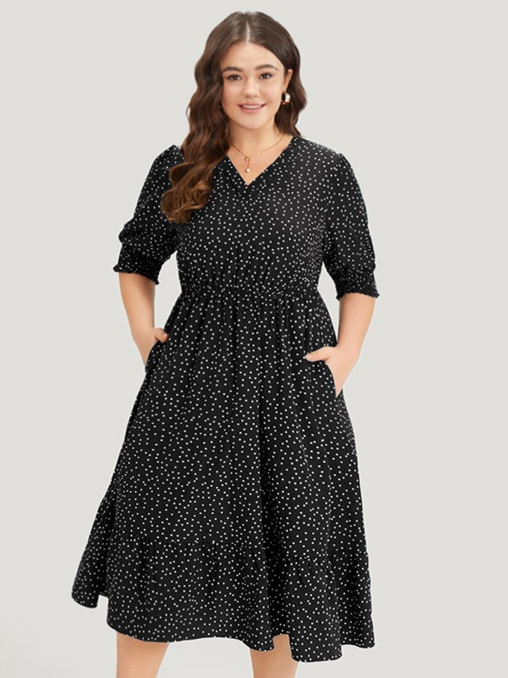 BloomChic Black and White Polka Dot shirred pocket flutter hem 26 4X NWT